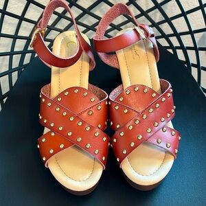 Comfort EST 1946 Heeled Sandals in Cognac Brown Sz 10